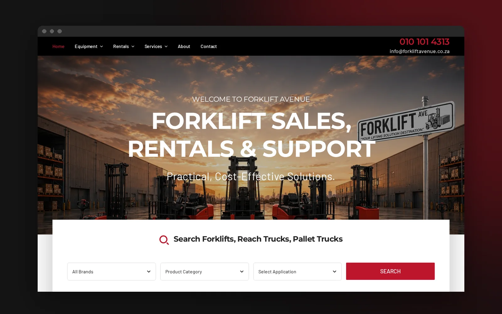 Forklift Avenue website homepage, desktop