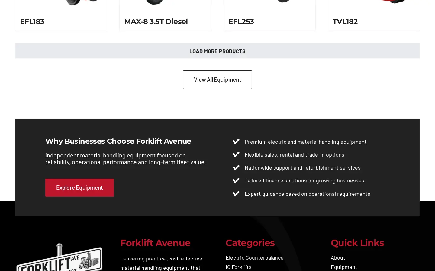 Forklift Avenue website section 2, desktop
