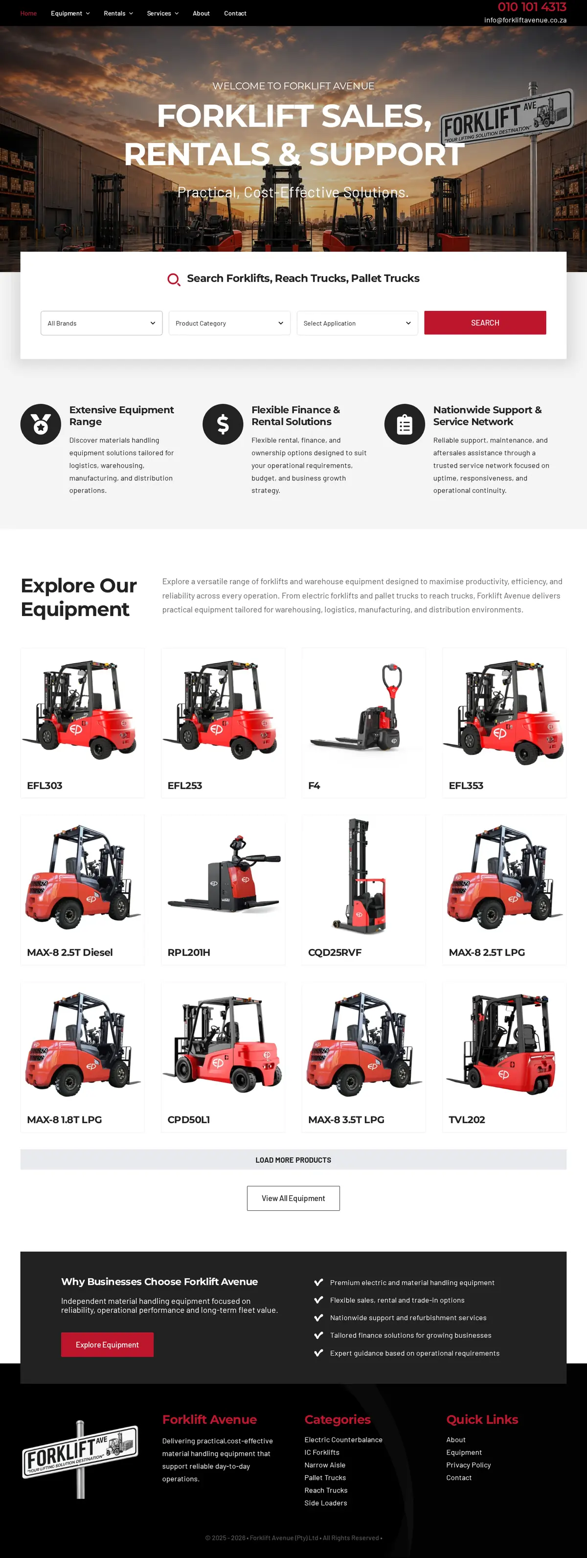 Forklift Avenue homepage, full length