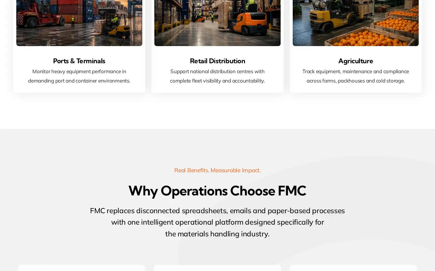 FMC · Forklift Management website section 2, desktop