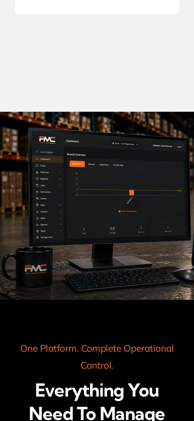 FMC · Forklift Management website on a phone, view 3