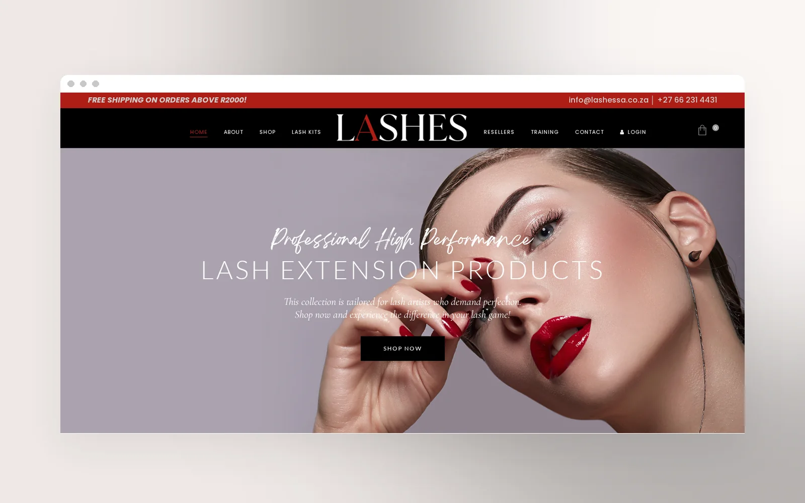 Lashessa website homepage, desktop