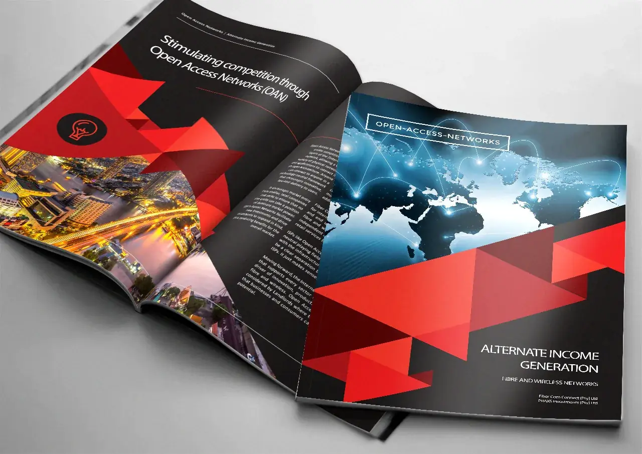 Open-access networks brochure, cover and spread