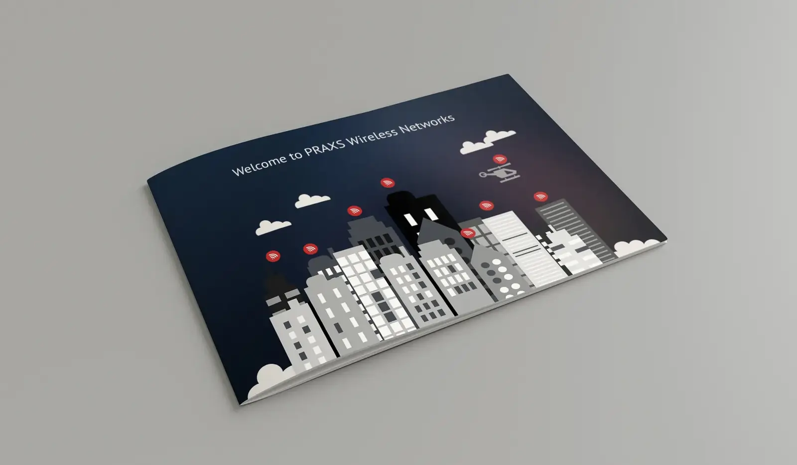 Company profile cover with city-skyline illustration