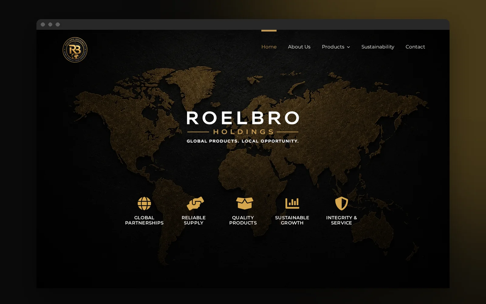 Roelbro Holdings website homepage, desktop