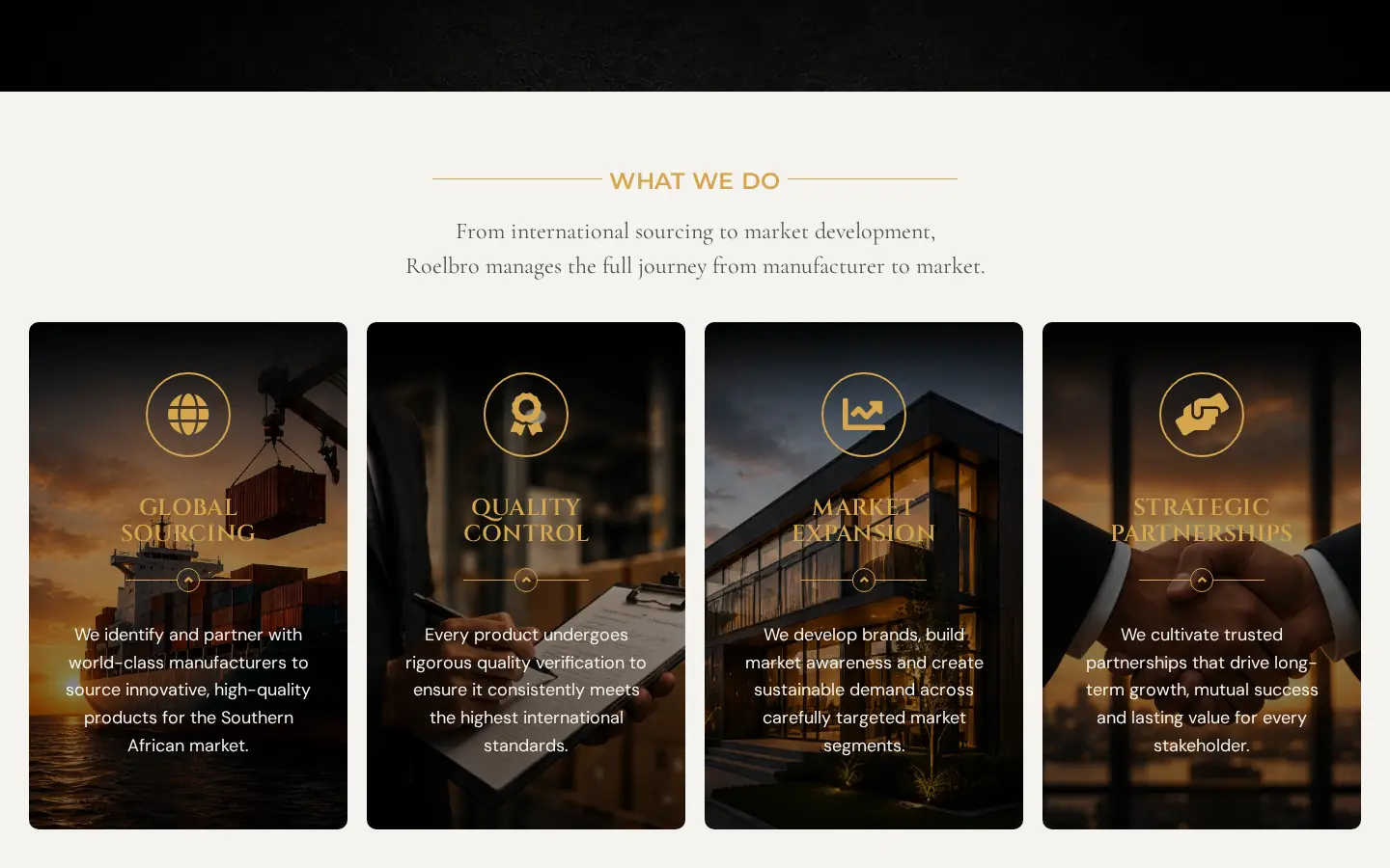 Roelbro Holdings website section 1, desktop