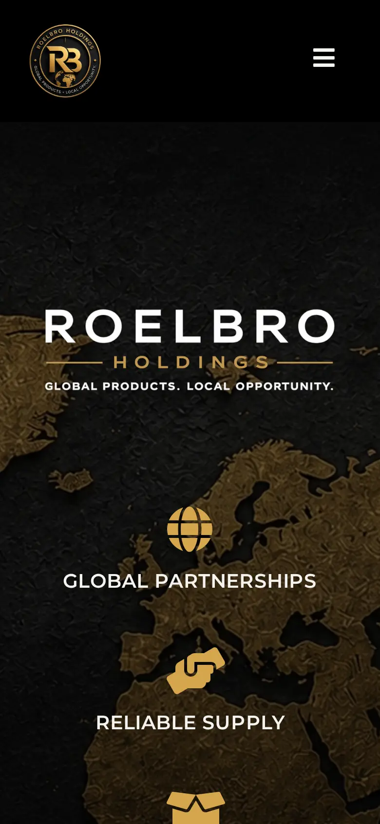 Roelbro Holdings website on a phone, view 1