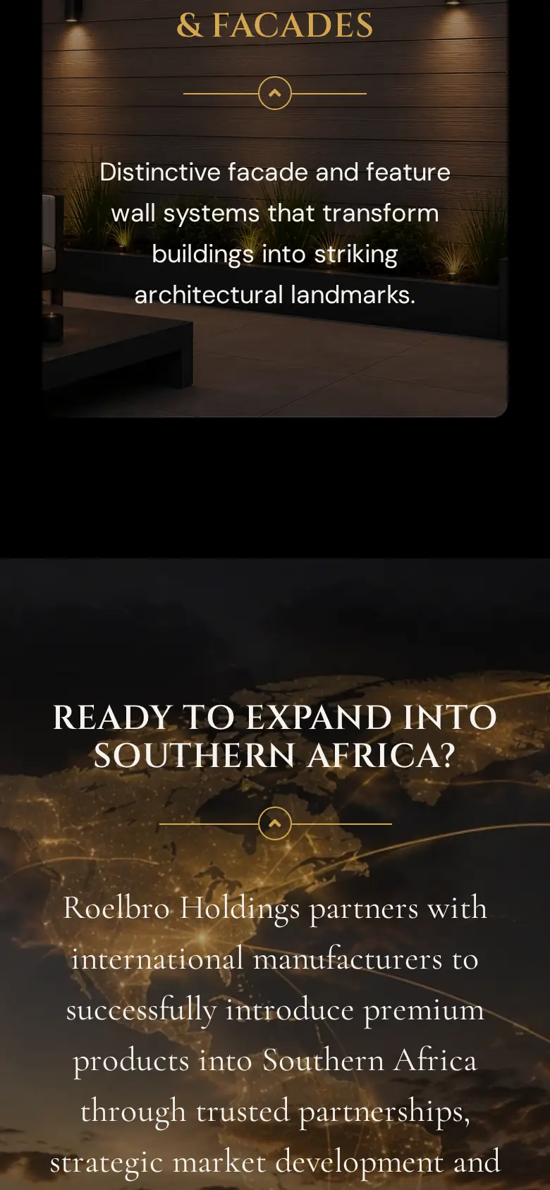 Roelbro Holdings website on a phone, view 3