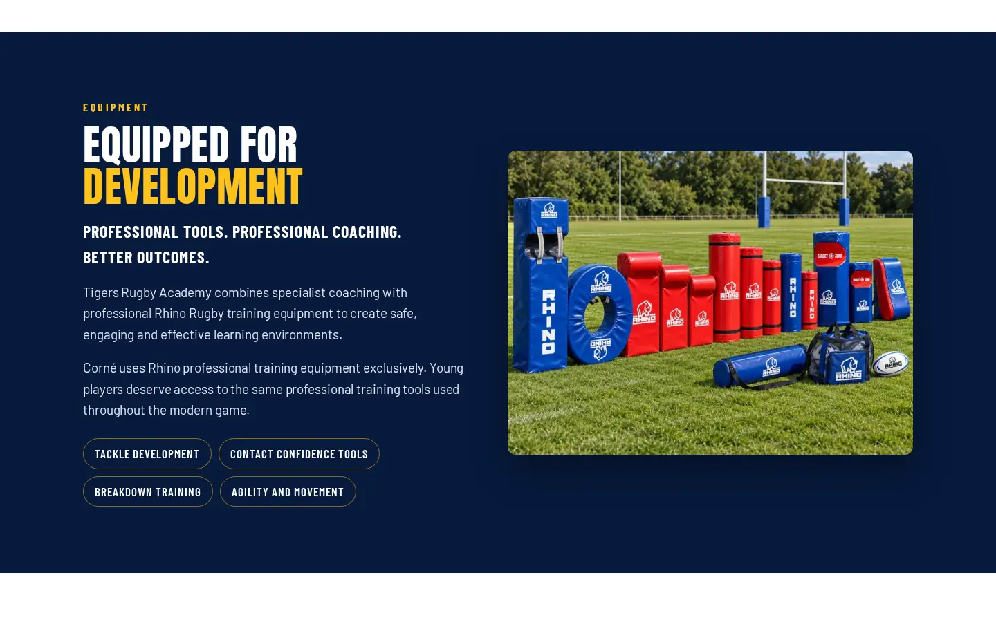 Tigers Rugby website section 2, desktop