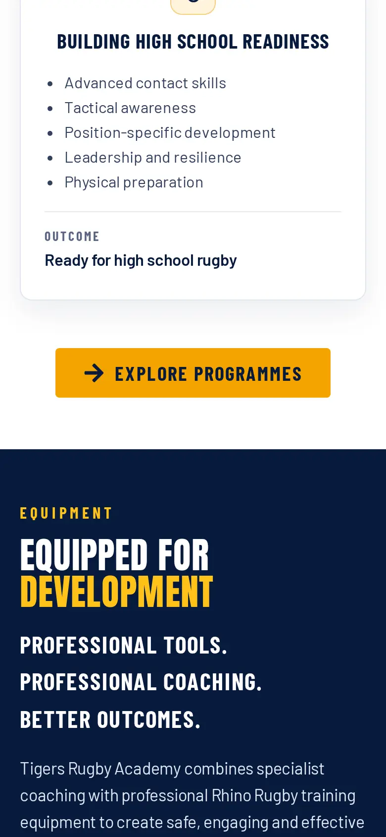 Tigers Rugby website on a phone, view 2