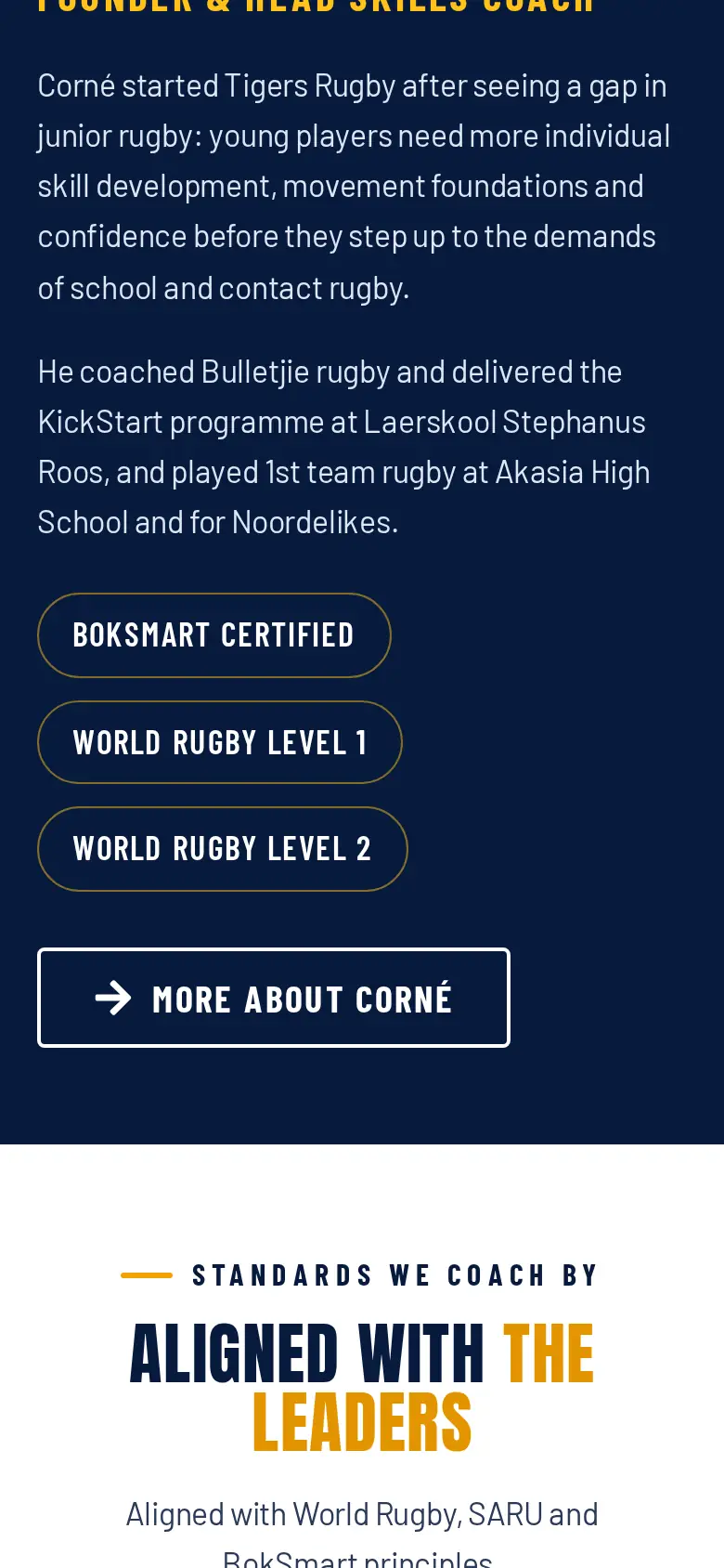 Tigers Rugby website on a phone, view 3